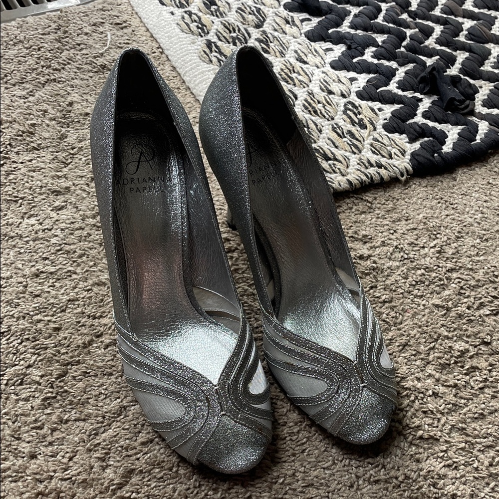 Adrianna Papell Metallic Silver Heels
